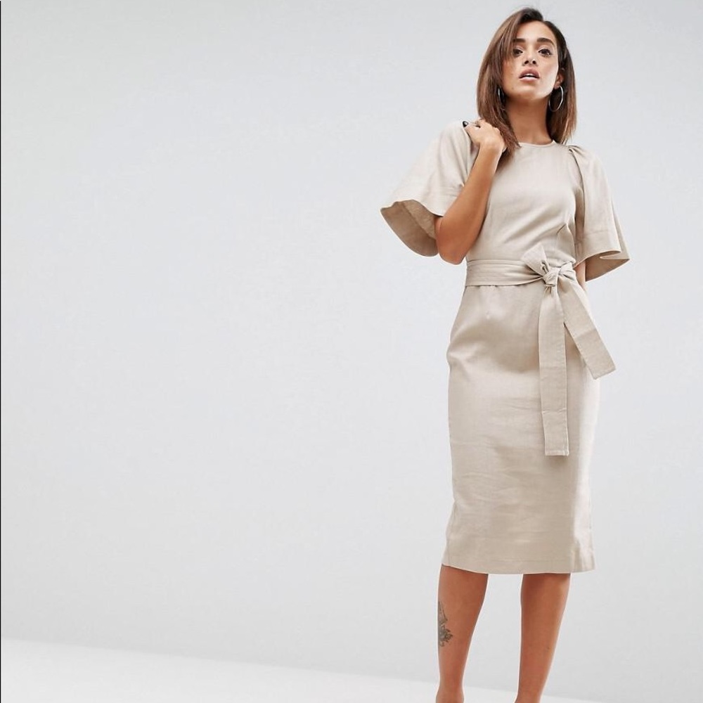 Asos Shoulder Detail Mini Dress Linen 4 NWT